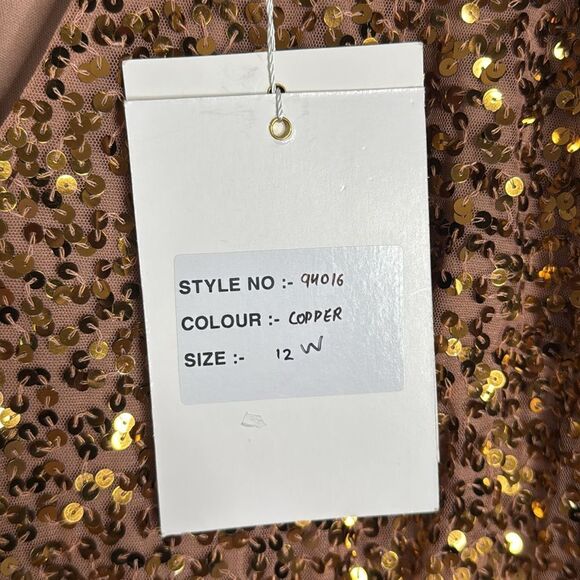 Mac Duggal style 94016 3D hanging disco Sequin copper Evening party Dress SZ 12 - Picture 8 of 12